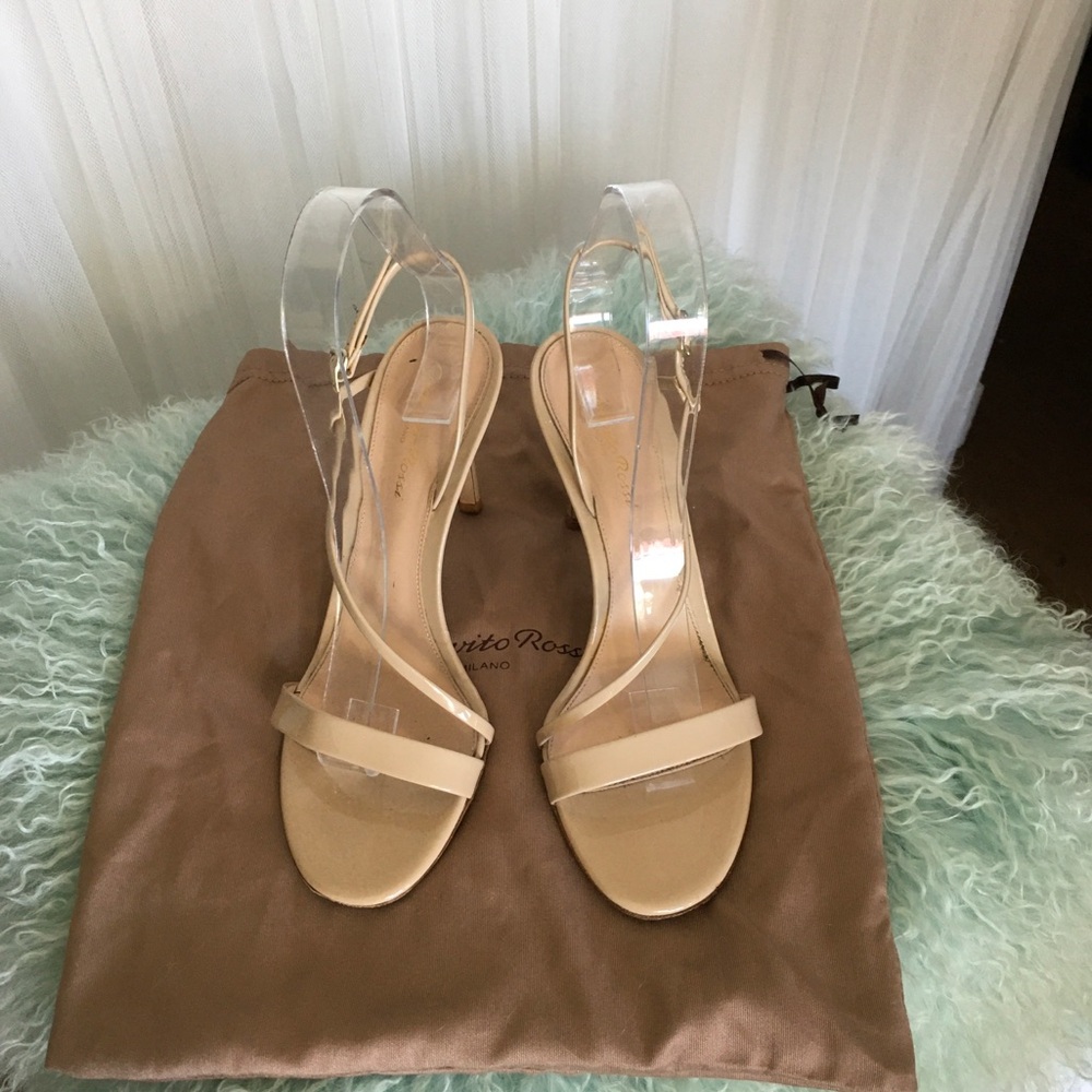 Gianvito Rossi Manhattan 85 Beige/Nude Leather +Slingback Heels 7.5